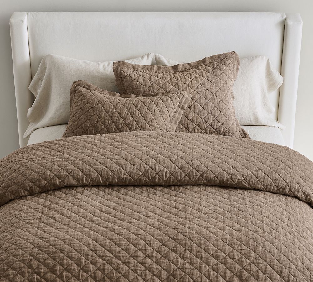 Belgian Flax Linen Diamond Quilt - CafÃ© Noir, King/Cal King