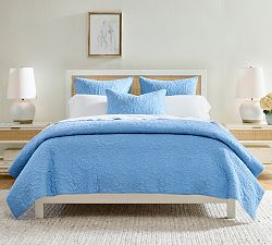 Open Box: Belgian Flax Linen Floral Stitch Quilt, Full/Queen - Cornflower