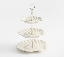 Pearlescent Shell Stoneware Tiered Stand