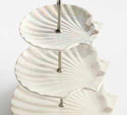 Pearlescent Shell Stoneware Tiered Stand