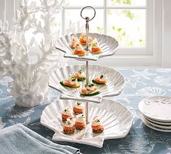 Pearlescent Shell Stoneware Tiered Stand