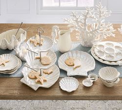 Pearlescent Shell Stoneware Tiered Stand