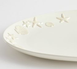 Coastal Embossed Stoneware Oval Serving Platter