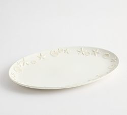 Coastal Embossed Stoneware Oval Serving Platter