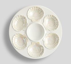 Coastal Embossed Stoneware Oyster Serving Platter