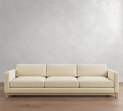 Open Box: Jake Seadrift Wood Base Grand Sofa (120"W, 35"D), 3X3 - Performance Everydaylinen™ Oatmeal