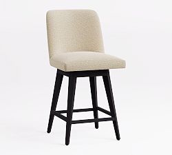 Open Box: Layton Upholstered Swivel Counter Stool (25.5") - Performance Boucle Oatmeal, Blackened Oak