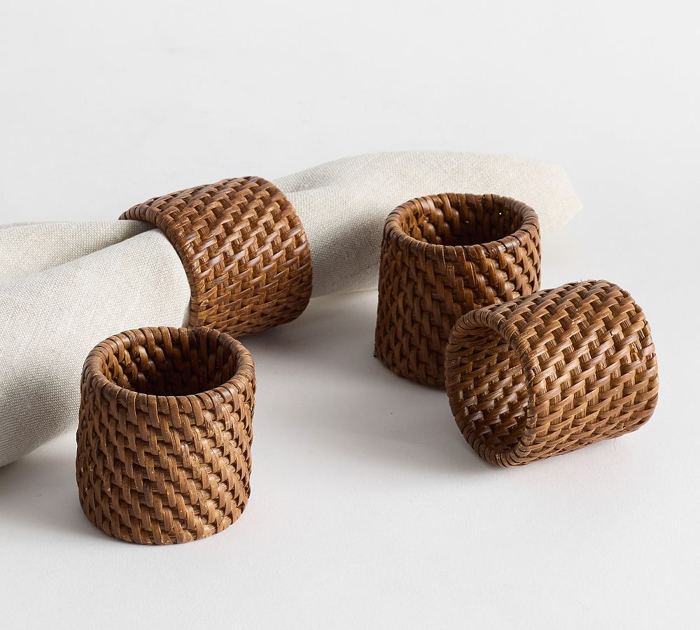 Tava Rattan Napkin Rings - Set of 4 - Set of 4 - Honey