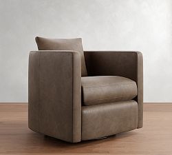 Open Box: Ayden Barrel Arm Leather Swivel Chair (32") - Gravel Chocolate
