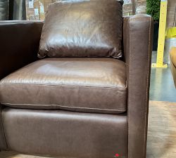 Open Box: Ayden Barrel Arm Leather Swivel Chair (32") - Gravel Chocolate