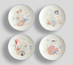 Enchanted Sea Stoneware Appetizer Plates - Mixed Set of 4