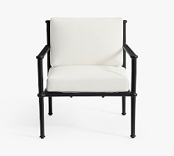 Open Box: Ellis Metal Outdoor Lounge Chair with High Performance Cushion Cover - White Canvas, Forged Iron