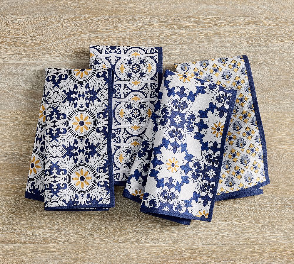 Mosaic Organic Cotton Napkins - Mixed Set of 4