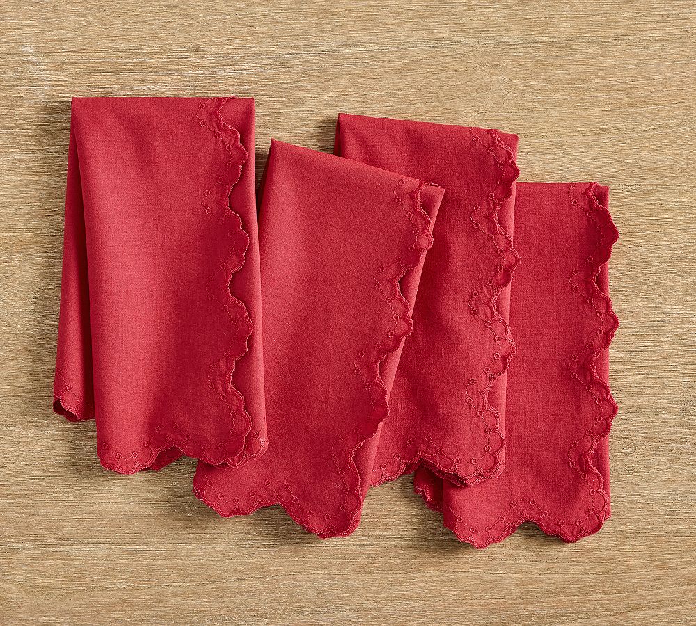 Eyelet Border Cotton Napkins - Set of 4 - Set of 4 - Red