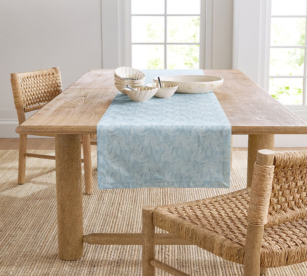 Ocean Waves Cotton Table Runner - 18x108" - Blue Multi