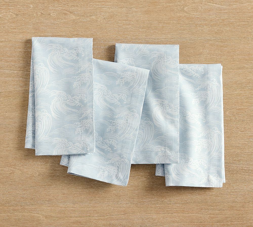 Ocean Waves Cotton Napkins - Set of 4 - Set of 4 - Blue Multi