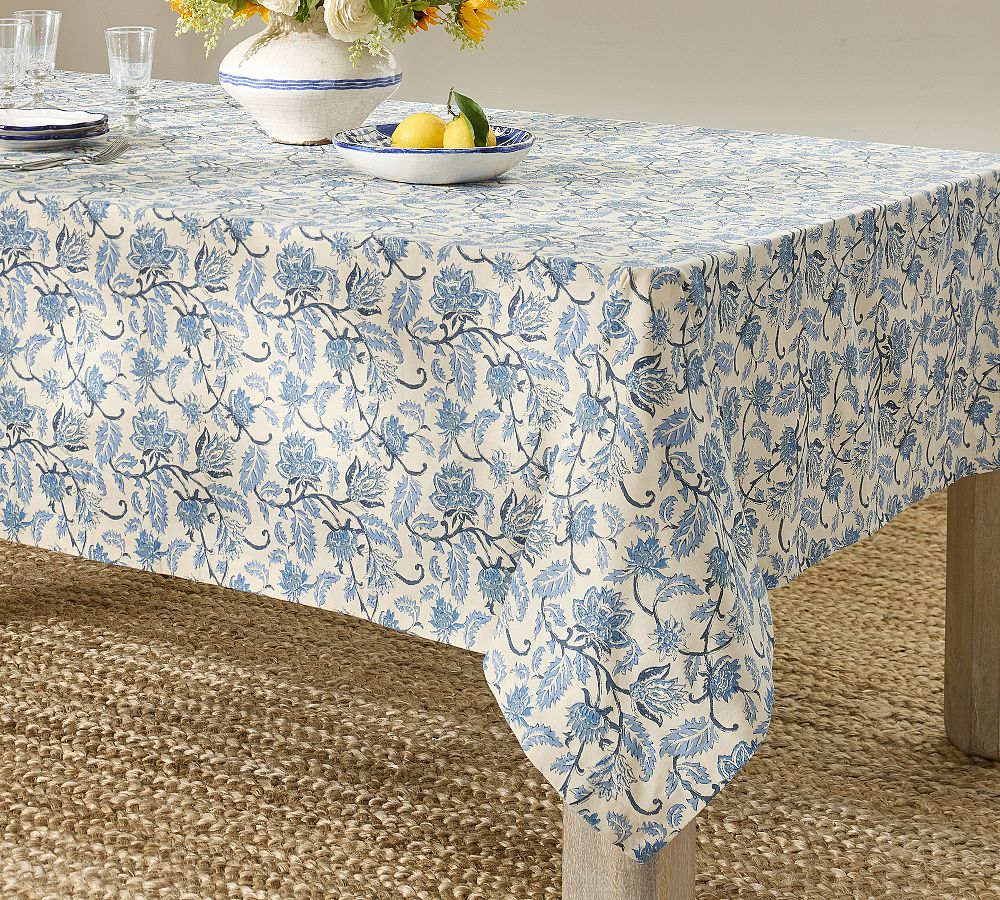 Briar Cotton/Linen Tablecloth - 70x108", Blue Multi