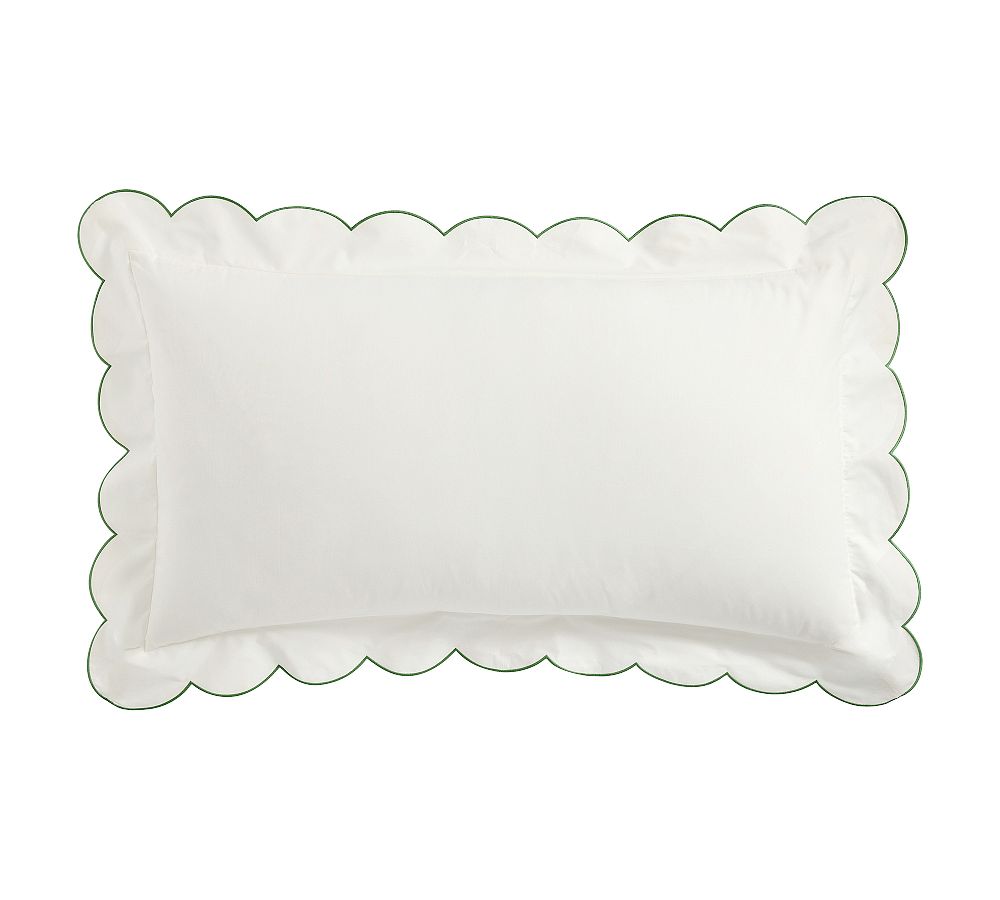 Scalloped Embroidered Sham - White/Green, King