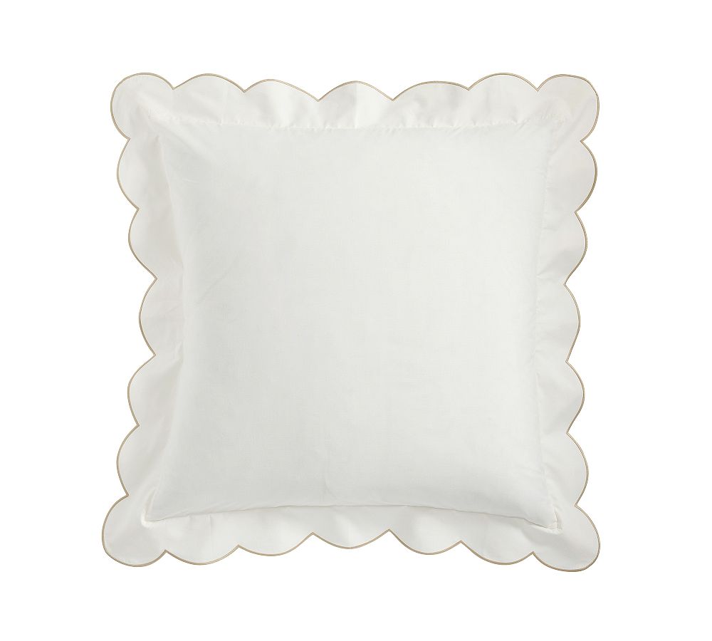 Scalloped Embroidered Sham - White/Flax, Euro