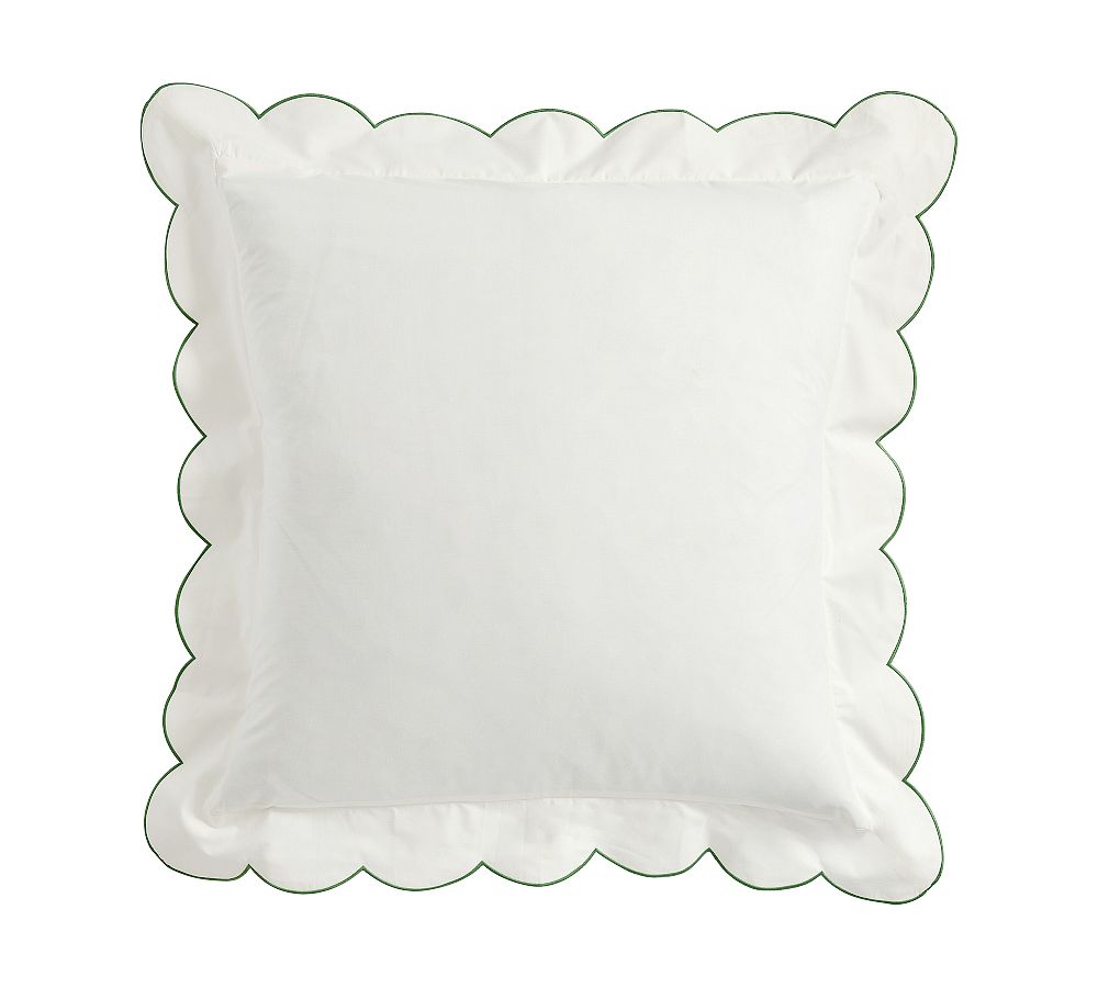 Scalloped Embroidered Percale Sham - White/Green, Euro