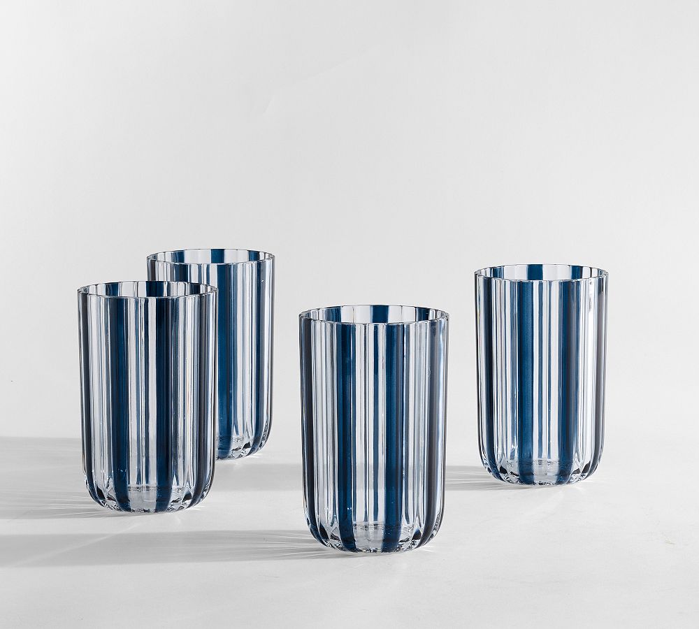 Montauk Stripe Outdoor Tumblers - Set of 4 - Navy Blue - Set of 4