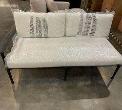 Open Box: Ellis Metal Outdoor Left-Arm Loveseat with High Performance Cushion Cover - White Canvas, Forged Iron