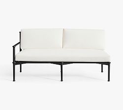 Open Box: Ellis Metal Outdoor Left-Arm Loveseat with High Performance Cushion Cover - White Canvas, Forged Iron