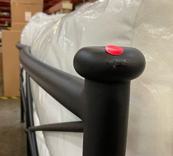 Open Box: Ellis Metal Outdoor Left-Arm Loveseat with High Performance Cushion Cover - White Canvas, Forged Iron