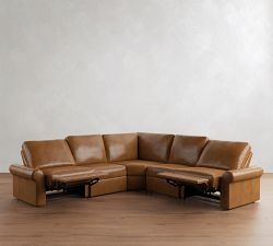 PB Comfort Modern Roll Arm Leather Power Reclining L-Shaped Sectional (123")