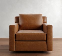 York Square Arm Leather Swivel Chair