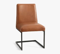 Classic Leather Metal Cantilever Dining Chair