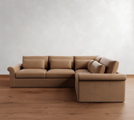 Westwood Roll Arm Deep Seat Leather 3-Piece Sectional by Pottery Barn