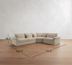 Westwood Roll Arm Deep Seat Slipcovered 3-Piece Wedge Sectional (136")