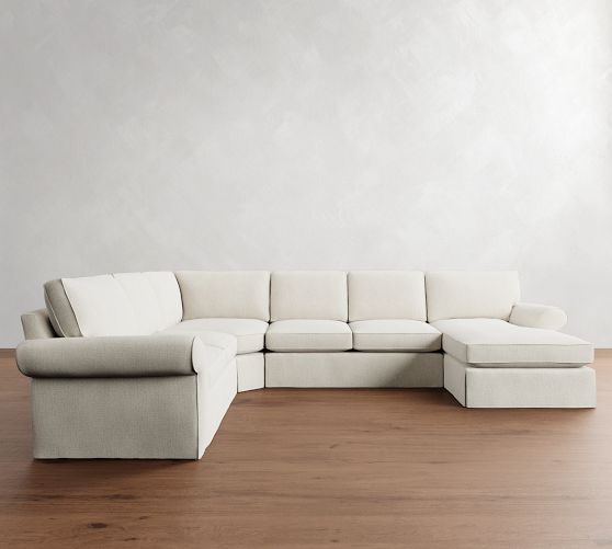Pearce Roll Arm Slipcovered L-Shaped Wedge Chaise Sectional (147") by Pottery Barn