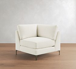 Jake Petite Upholstered Sectional Corner Bronze Leg, Polyester Wrapped Cushions, Performance Chunky Basketweave White