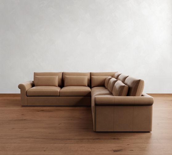 Westwood Roll Arm Deep Seat Leather 3-Piece L-Shaped Sectional by Pottery Barn