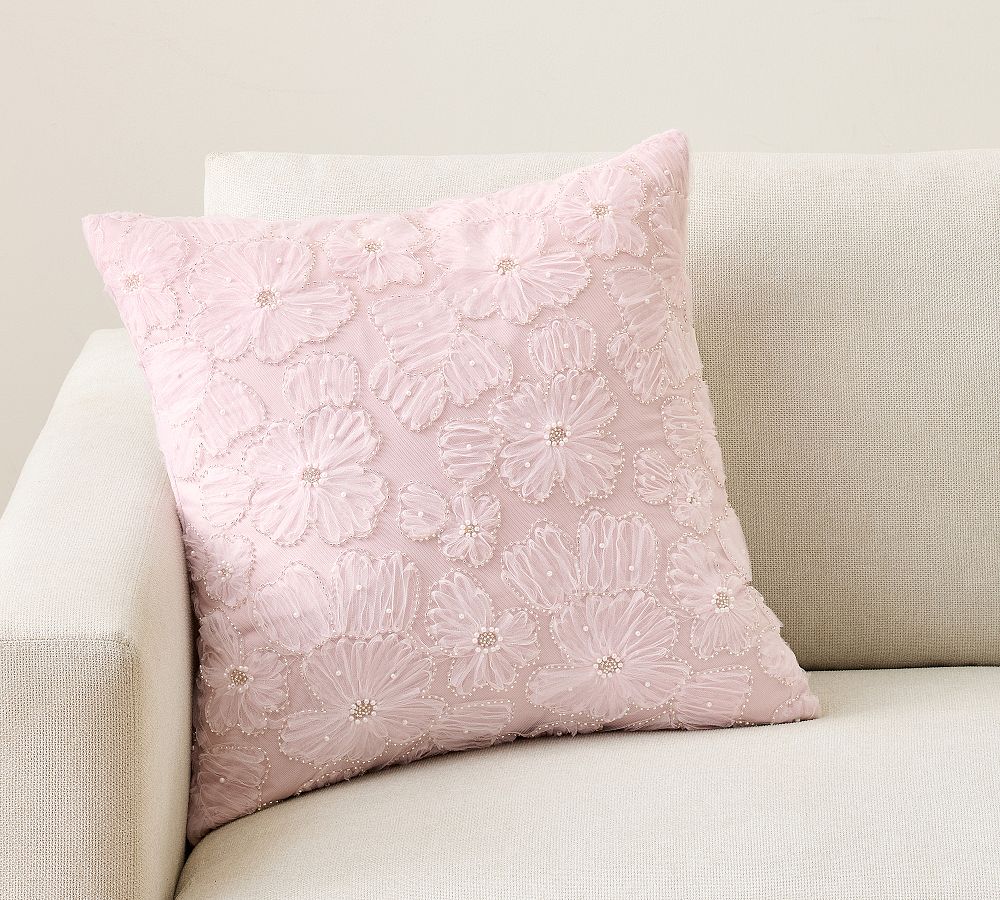 Glinda Beading Floral Decorative Pillow Cover by Pottery Barn
