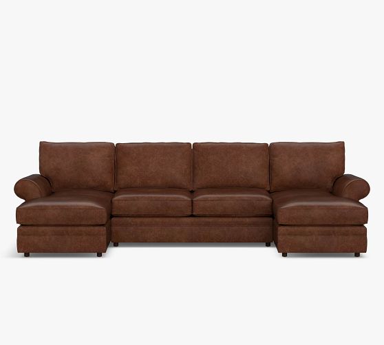 Pearce Roll Arm Leather U-Shaped Chaise Sectional (140") by Pottery Barn
