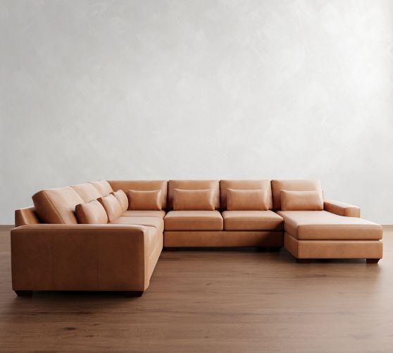 Big Sur Square Arm Deep Seat Leather L-Shaped Chaise Sectional (152") by Pottery Barn