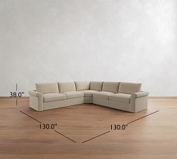 Westwood Roll Arm Slipcovered 3-Piece L-Shaped Wedge Sleeper Sectional (130")