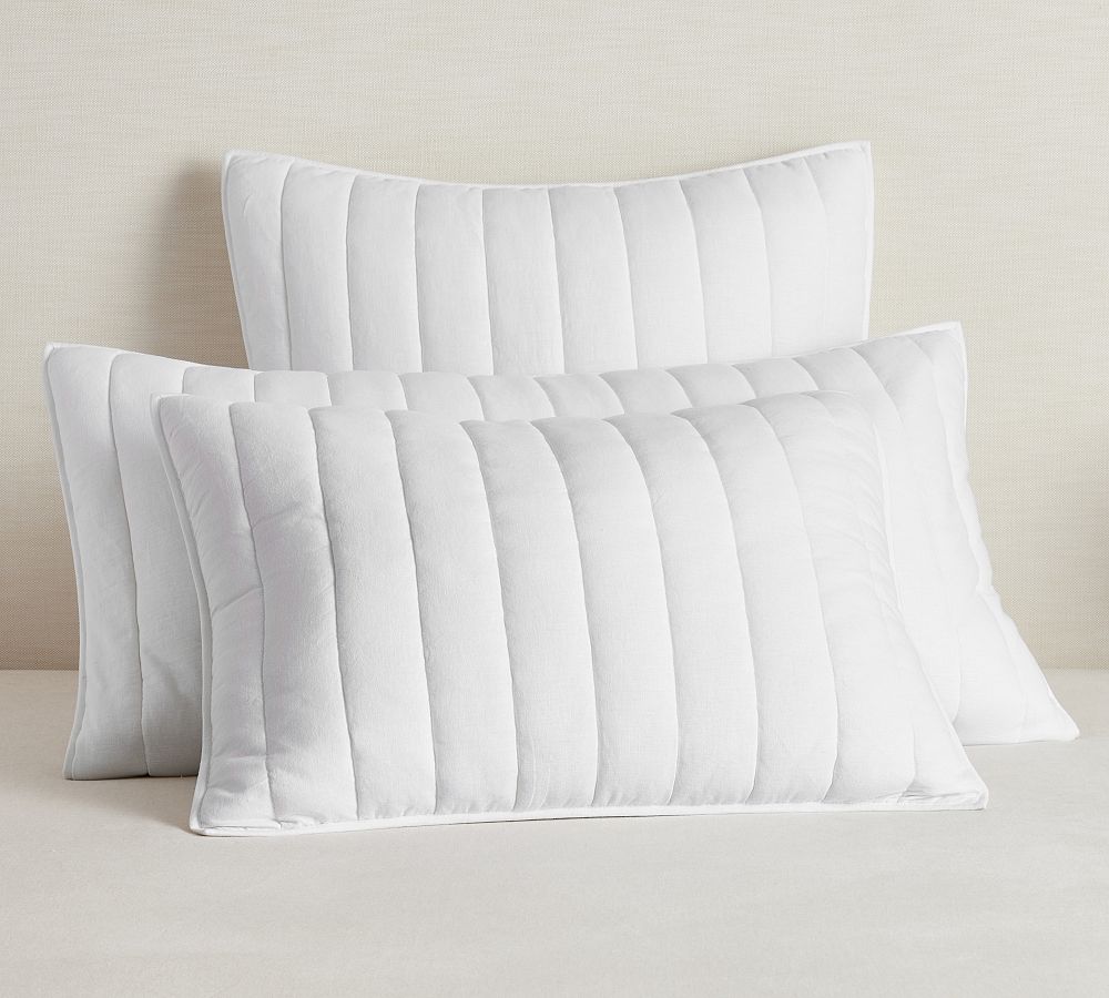 European Flax Linen Cotton Channel Stitch Quilted Sham by Pottery Barn
