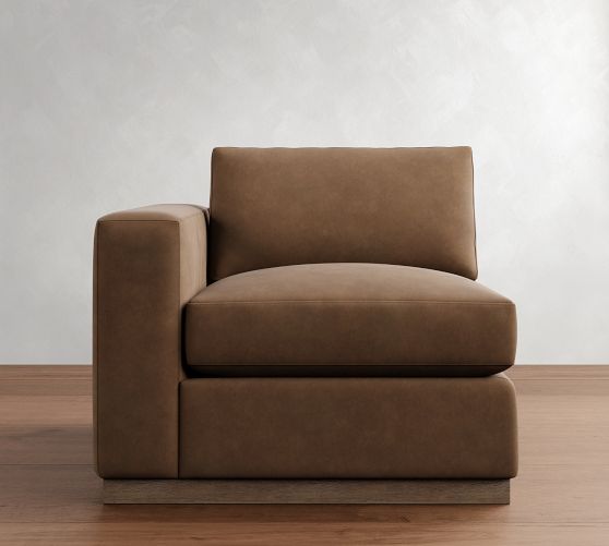 Build Your Own Carmel Wide Arm Wood Base Leather Sectional by Pottery Barn