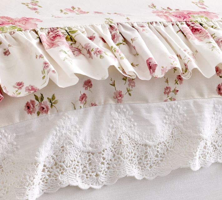 LoveShackFancy Pink Embroidered Rose Duvet Cover | Pottery Barn