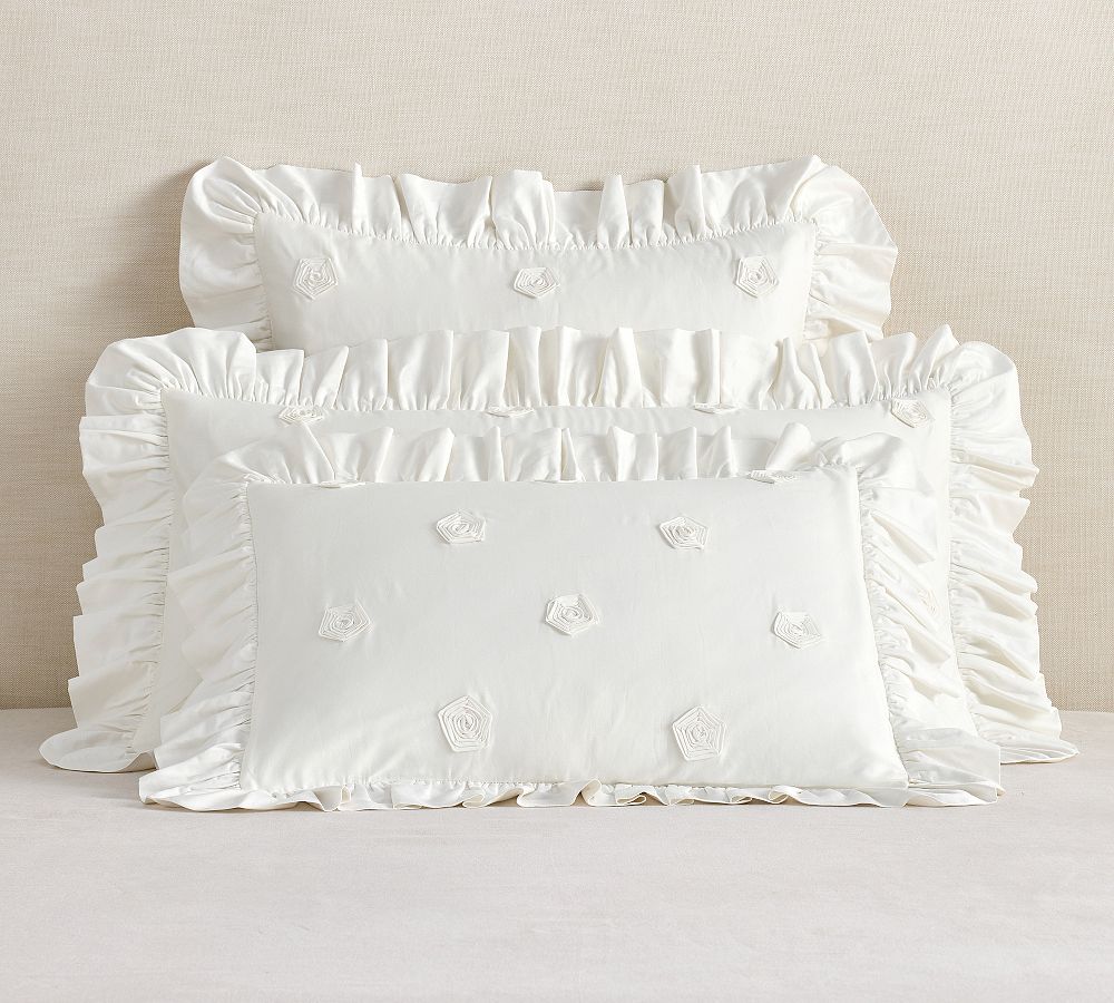 LoveShackFancy White Embellished Rosette Sham by Pottery Barn