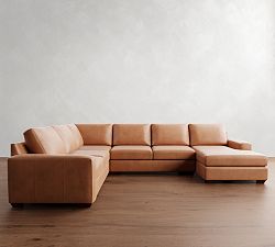 Big Sur Square Arm Leather L-Shaped Chaise Sectional (146")