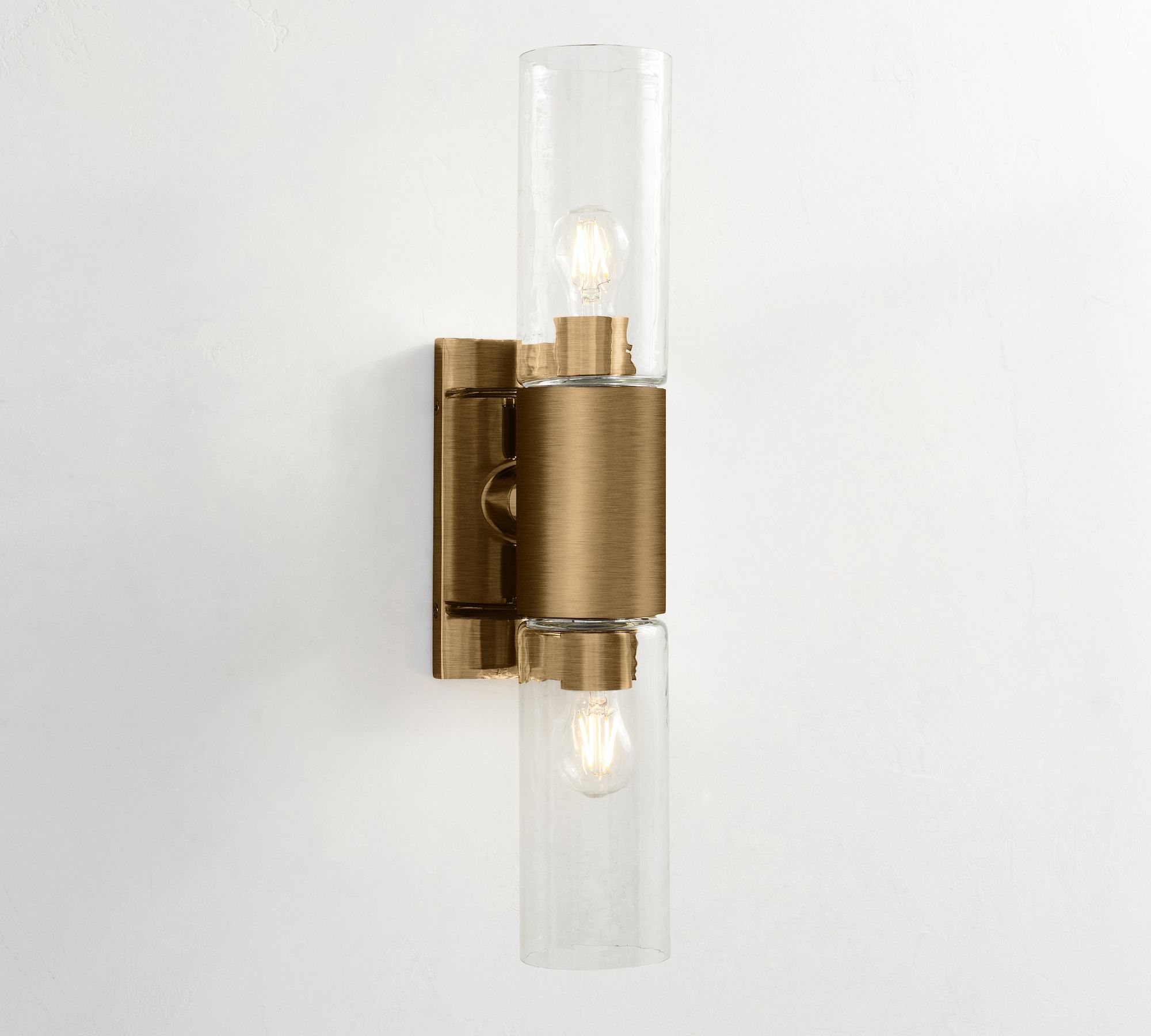 Open Box: Frances Double Tube Sconce (20") - Tumbled Brass by Pottery Barn