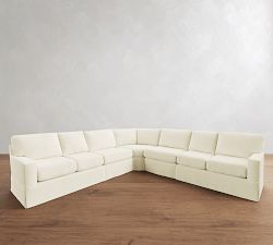 Buchanan Modern Square Arm Slipcovered 5-Piece Curved Wedge Sectional (162")