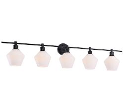 Open Box: Tolari Quintuple Sconce, 47" - Black and Frosted White Glass