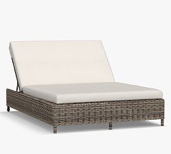 Open Box: Torrey All-Weather Outdoor Wicker Double Chaise Lounge with Wheels &amp; Cushion - Charcoal Gray