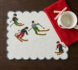 Holiday Skier Handcrafted Beaded Placemats, Set of 4